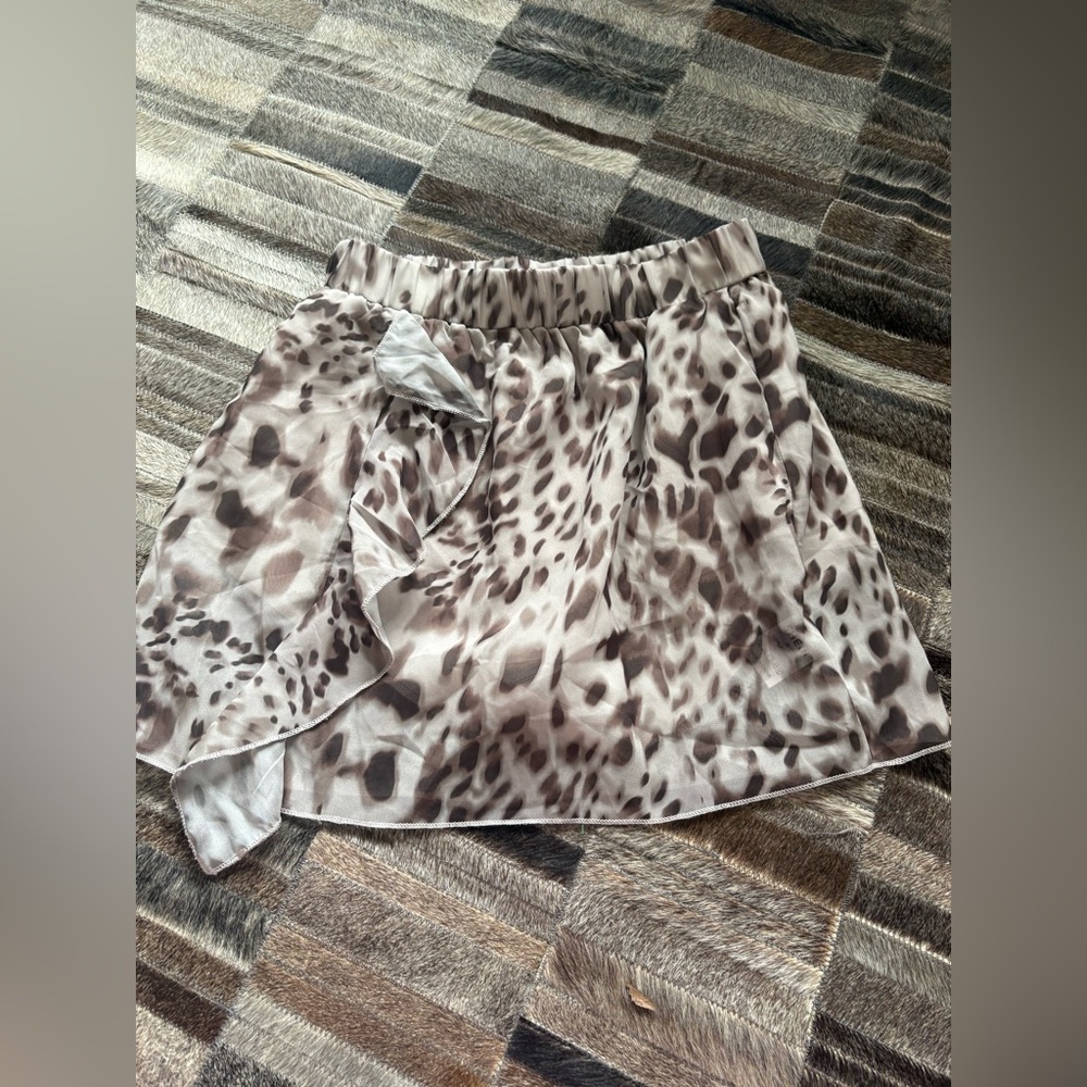 SHEIN Beige and Brown Animal Print Ruffle Skater Skirt